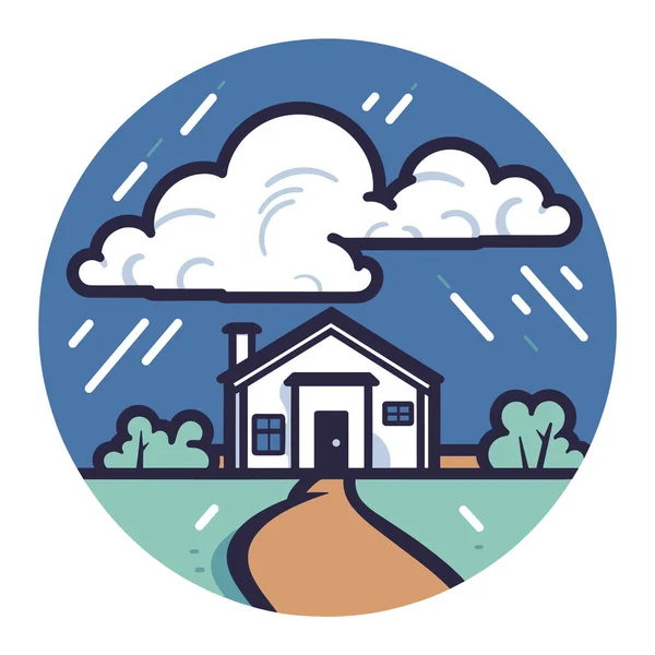 Rural House Storm Clouds Rain Farmhouse Bad Weather Cozy Cottage — Stock Vector