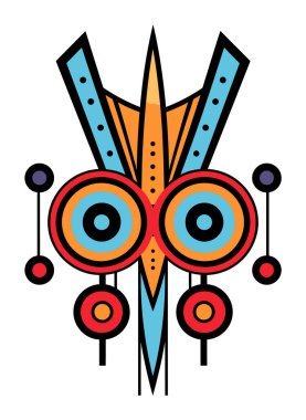 Renkli kabile maskesi geometrik şekiller kalın desenler oluşturur. Geleneksel etnik maske çizimi