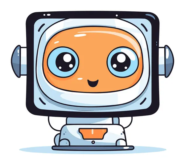 かわいいオレンジ色の宇宙飛行士ロボット漫画キャラクター大きな目 フレンドリーな技術未来Aiコンパニオンキッズベクターイラスト ロイヤリティフリーストックベクター