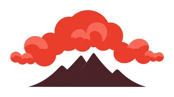 Explosión Nubes Rojas Sobre Montañas Humo Erupción Volcánica Desastre Fenómeno Ilustración de stock