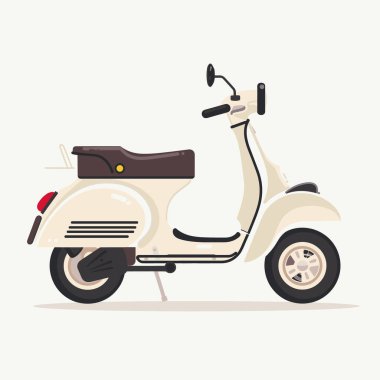 Klasik krem scooter vektör çizimi izole edilmiş beyaz arka plan. Retro moped tasarımı bej renk grafiği. İtalyan tarzı klasik motosiklet düz tasarımı