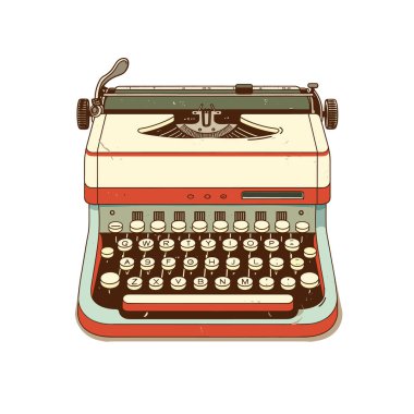Retro typewriter illustration featuring pastel colors. Vintage writing tool against isolated white background. Classic design manual typewriter, perfect nostalgic literary themes clipart