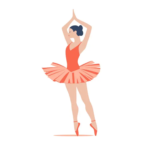 Danseuse Ballet Exécutant Pose Ballet Élégante Ballerine Corail Tutu Pointe Illustrations De Stock Libres De Droits