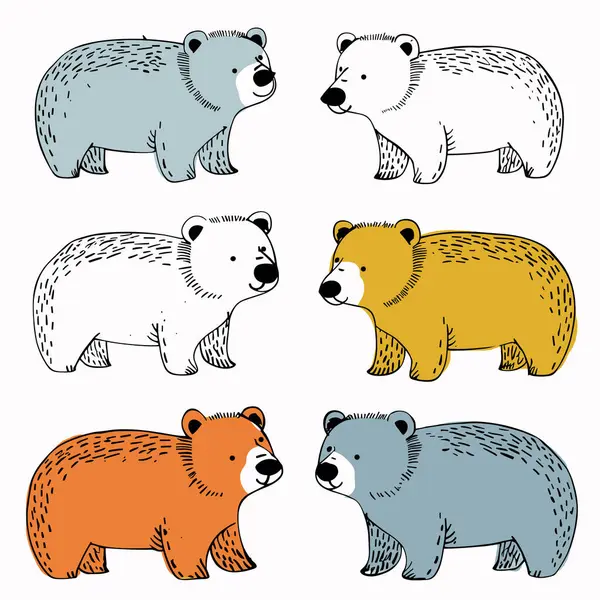 Enam Beruang Kartun Mengilustrasikan Berbagai Warna Beruang Berbeda Namun Mirip Stok Vektor