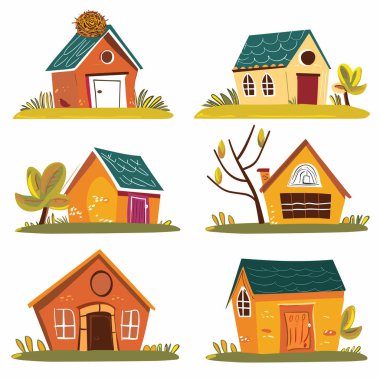 Büyüleyici kaprisli evler, şen şakrak konut çizimleri. Sevimli çizgi film evleri, renkli, acayip mimari, hikaye kitapları. El yapımı sanatsal konutlar, fantezi konut çizimleri