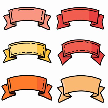 Altı renkli bayraklar, çizgi film tarzı, boş metin süslemeleri. Set kırmızı, sarı, turuncu pankartlar, şerit tomarları mesajı içeriyor. El yapımı kurdele pankartları, boş kişiselleştirme, tasarım ögeleri