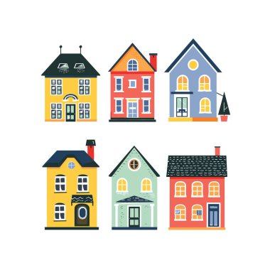 Koleksiyon renkli karikatür evleri, eşsiz tasarım mimarisi. Canlı konutlar düz tasarım tarzını, mükemmel emlak toplulukları temalarını gözler önüne seriyordu. Uygun altı farklı bina.