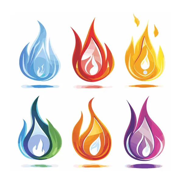 Stock vector Stylized elements representing water fire various colorful designs. Artistic flames water droplets vibrant colors signify different themes. Cartoon flames water, contrast balance concept