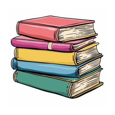 Okumak için yığınla renkli kitap. Çizgi film el çizimi ders kitapları öğrenme. Canlı ciltli kitap yığını akademik edebiyat grafiği