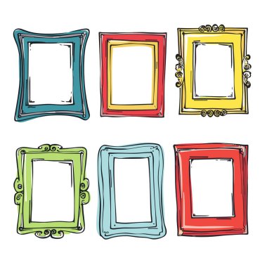 El çizimi renkli çerçeve beyaz arkaplan, sanatsal çizim tarzı. Koleksiyonda çeşitli şekiller tasarımlar, hazır sanat eserleri fotoğrafları var. Doodle çerçeveleri kırmızı, sarı, yeşil, mavi