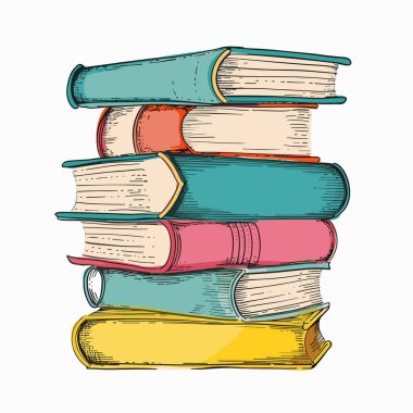 Dikey olarak farklı renklerde dizayn edilmiş renkli ciltli kitaplar. Yaratıcı eğitici illüstrasyon okuma, öğrenme, edebiyat. Parlak ciltli kitaplar grafik eğitim içeriği tasarladı