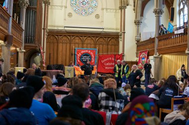Oxford, UK - 01 Feb 2023, Striking teachers gather in Wesley Memorial Church Rally with speakers