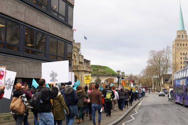 Oxford, UK - 01 Feb 2023, Striking teachers with other public sector workers march across Oxford.