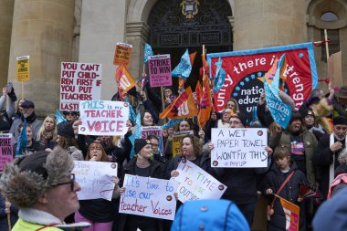 Oxford, UK - 01 Feb 2023, Striking teachers with other public sector workers march across Oxford.