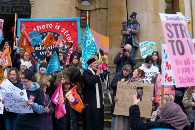 Oxford, UK - 01 Feb 2023, Striking teachers with other public sector workers march across Oxford.