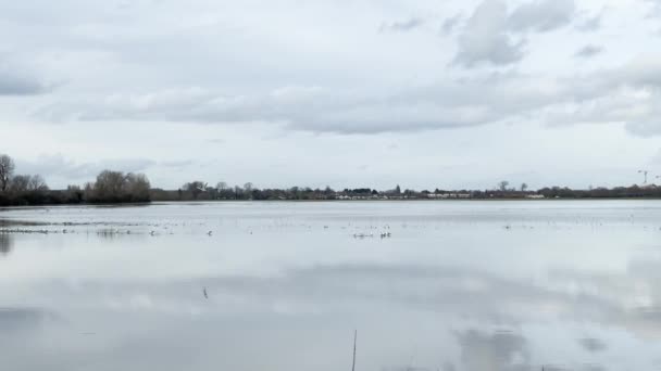 Порт Медоу Оксфорд Великобритания Фев 2024 Порт Медоу Паводковой Водой — стоковое видео