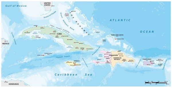 Mappa Vettoriale Delle Grandi Antille Nella Regione Dei Caraibi — Vettoriale Stock