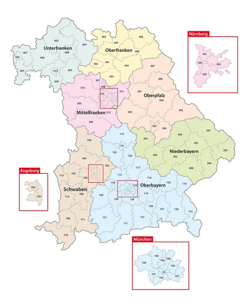Mapa Volebních Obvodů Pro Státní Volby Roce 2023 Němčině Bavorsku — Stockový vektor