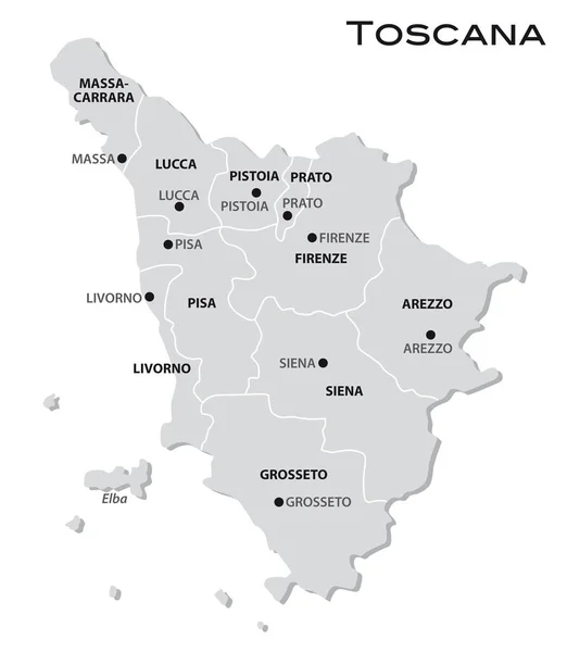 Mapa Administrativo Gris Simple Región Toscana Italia — Vector de stock