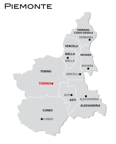 Simple Gray Administrative Map Piedmont Region Italy — Stock Vector