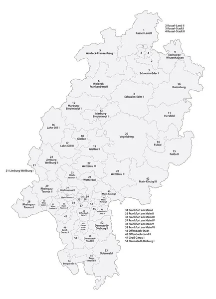 Mapa Las Circunscripciones Hesse Para Las Elecciones Estatales 2023 Alemán — Archivo Imágenes Vectoriales