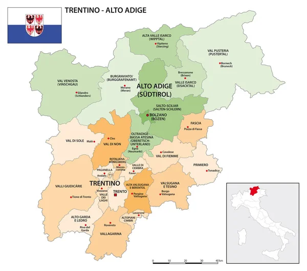 Карта Трентино Альто Адидже Флагом — стоковый вектор