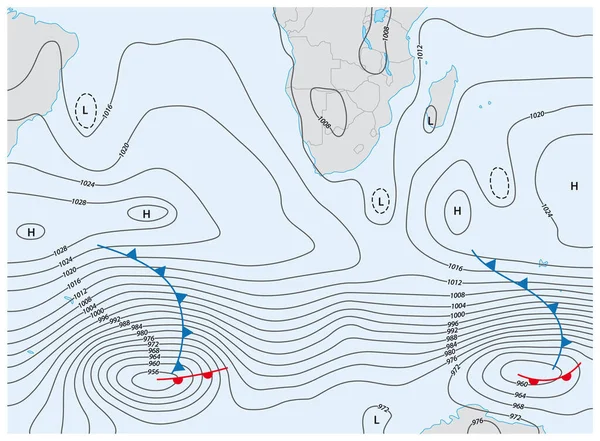 Mapa Meteorológico Imaginário África Austral Brasil Antártida — Vetor de Stock