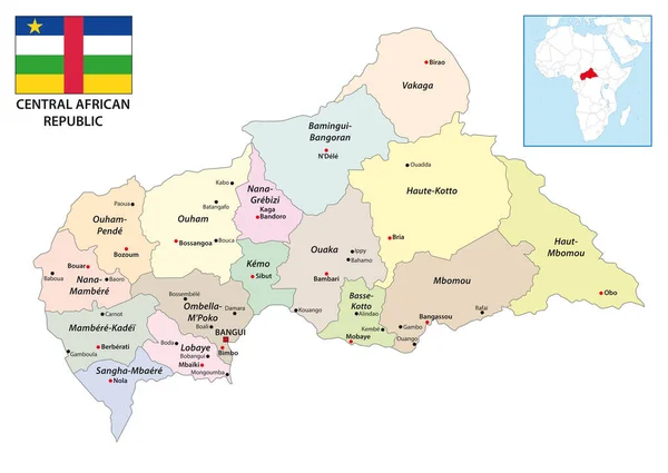 Mapa Administrativo República Centroafricana Con Bandera — Archivo Imágenes Vectoriales