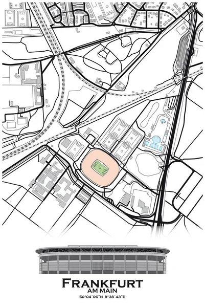 ドイツ フランクフルトのサッカー競技場地図 — ストックベクタ
