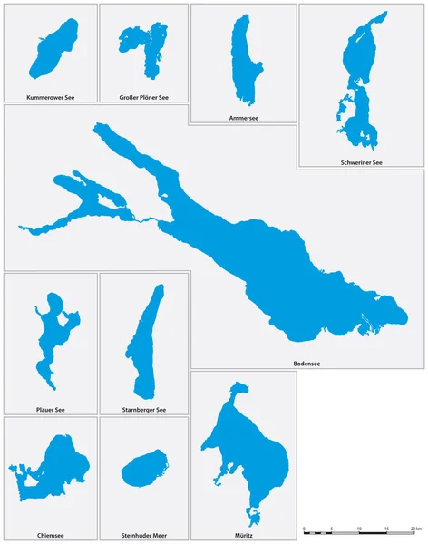 Vektorkarte Der Zehn Größten Deutschen Seen — Stockvektor