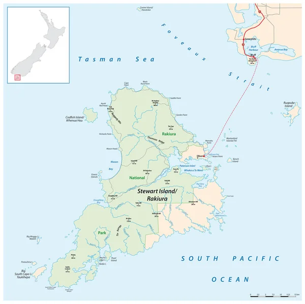 Vektorkarta Över New Zealands Stewart Island Rakiura — Stock vektor