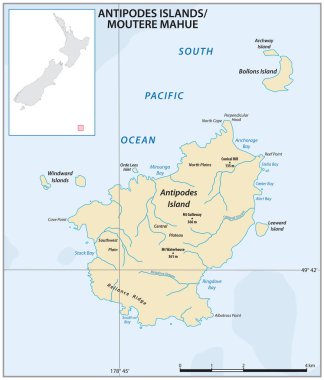 Map of the New Zealand Offshore Island Antipodes clipart