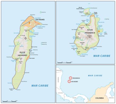 Kolombiya 'nın San Andres ve Prodencia adalarının haritası.