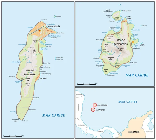 Carte Des Îles Colombiennes San Andres Providencia — Image vectorielle