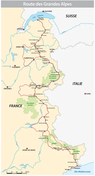 Mapa Rota Francesa Dos Grandes Alpes —  Vetores de Stock