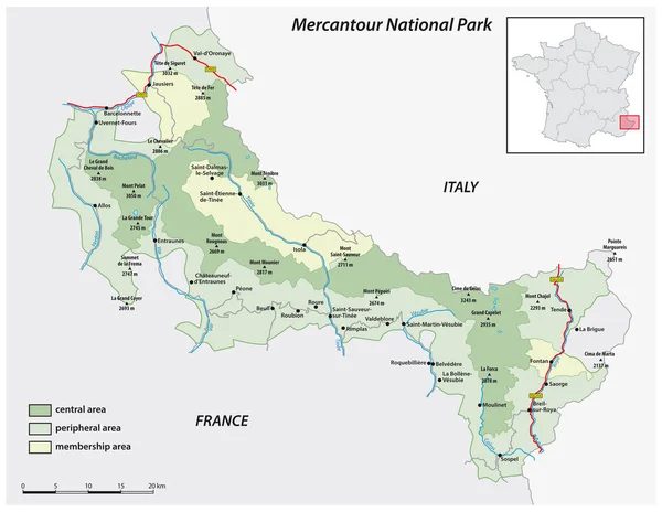 Vektorkarta Över Den Franska Nationalparken Mercantour — Stock vektor