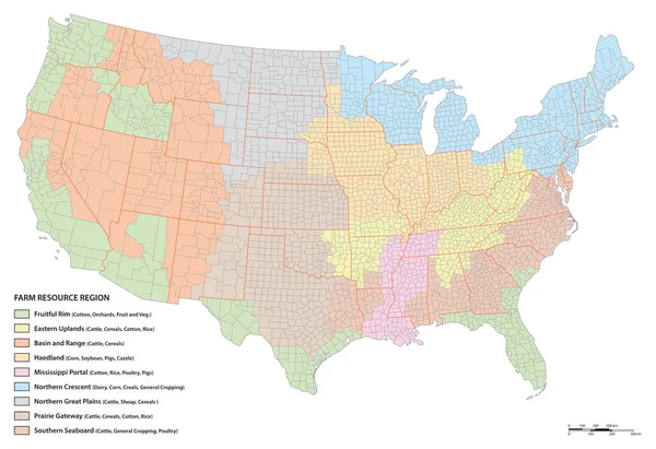 Peta Vektor Wilayah Sumber Daya Pertanian Amerika Serikat - Stok Vektor