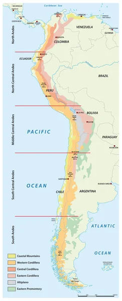 南アメリカの山アンデス地域の地図 — ストックベクタ