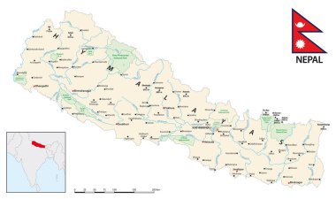Asya Himalaya devleti Nepal 'in ayrıntılı haritası