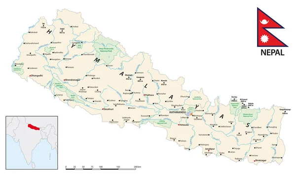 Mappa Dettagliata Dello Stato Himalayano Asiatico Del Nepal — Vettoriale Stock