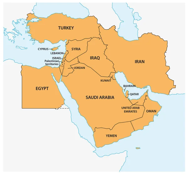 Mapa Vetorial Região Geopolítica Oriente Médio —  Vetores de Stock