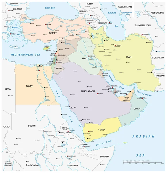 Vektorkarte Der Geopolitischen Region Des Nahen Ostens — Stockvektor