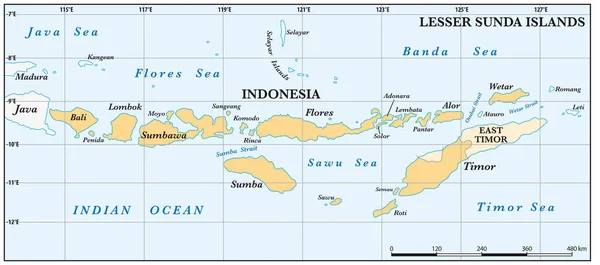 Peta Kepulauan Sunda Kecil Kepulauan Melayu - Stok Vektor