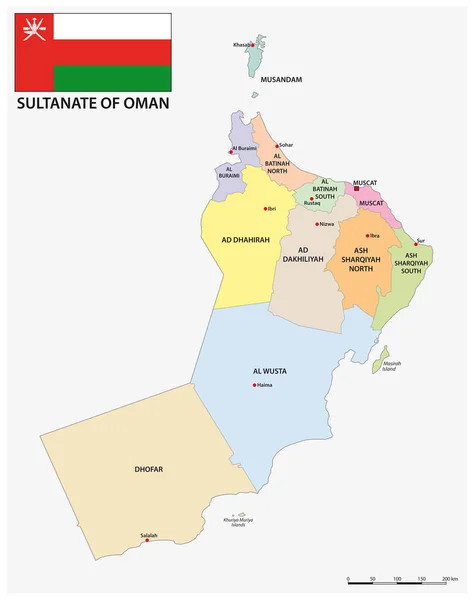 オマーンの行政地図に旗を掲げて — ストックベクタ