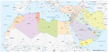 Map of the Mena Region, Middle East and North Africa