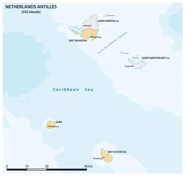 Vektorkarta Över Tre Sss Öarna Nederländska Antillerna — Stock vektor