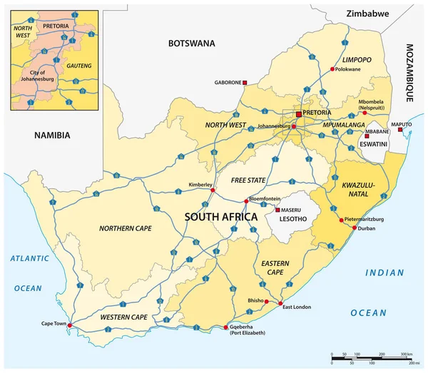 Vector Kaart Van Nationale Wegen Zuid Afrika Met Labels — Stockvector