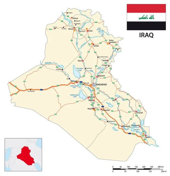 Vector Road Map Iraqi Republic Flag — Vettoriale Stock