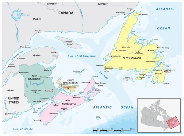 加拿大四个海洋省份的详细矢量图 — 图库矢量图片