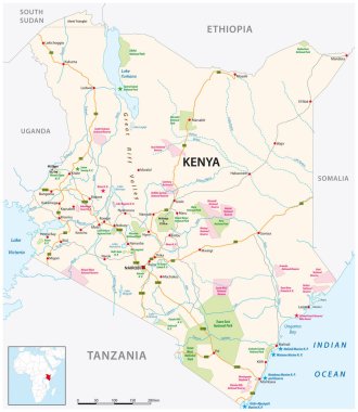 kenya road, national park and national reserve map